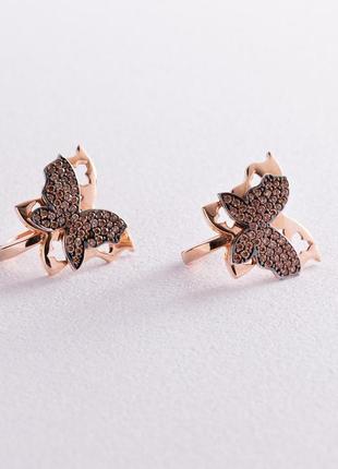 Золоті сережки "метелики" з фіанітами с05536