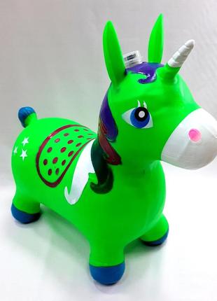 Прыгун музыкальный лошадь зеленый батарейка в комплект не входит