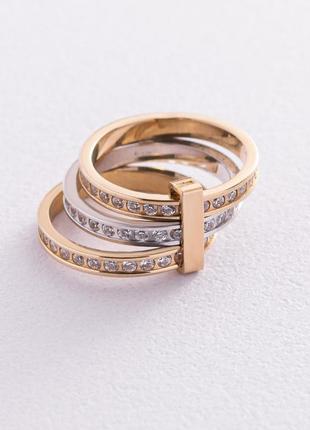 Золотое тройное кольцо з фианитами к026394 фото