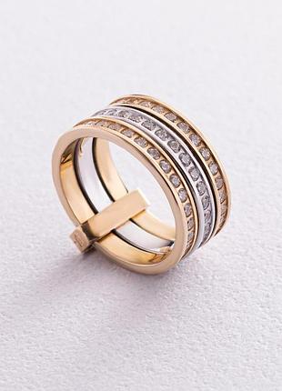 Золотое тройное кольцо з фианитами к02639