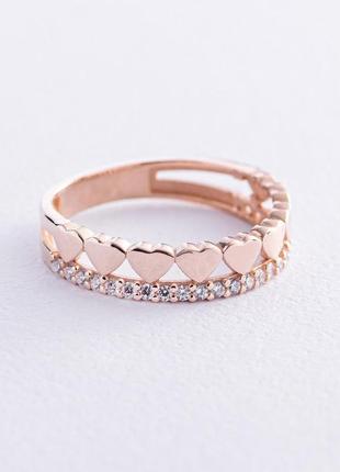 Золоте кільце "сердечка" з фіанітами к07044