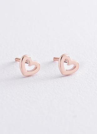 Золотые серьги-пусеты "сердечки" с06924