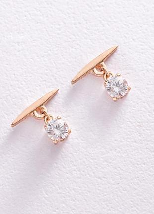 Сережки — пумери "естер" у червоному золоті 
(фіаніти) с07953