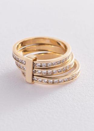 Золотое тройное кольцо (фианиты) к02644