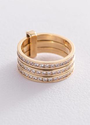 Золотое тройное кольцо (фианиты) к026444 фото