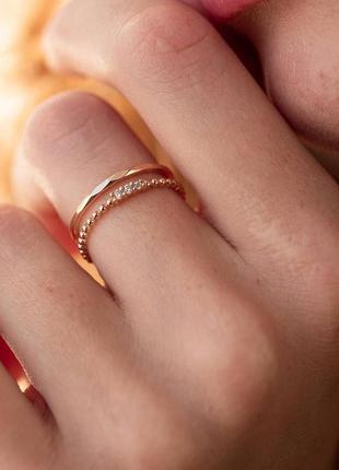 Двойное кольцо "мириам" с фианитами (красное 
золото) к071024 фото