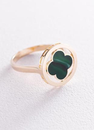 Кольцо "клевер" в желтом золоте (эмаль) к06709
