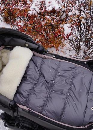 Конверт зимовий baby comfort подовжений у коляску/сані плащівка сірий3 фото