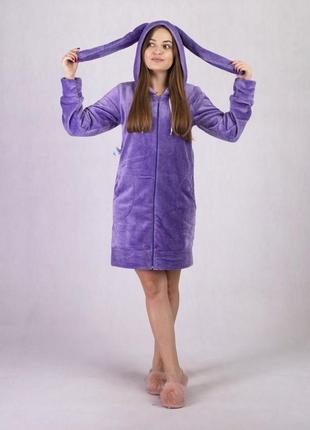 Теплый халат "ушки" женский фиолетовый 2001