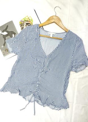 Кофта біла блакитна смужка топ блуза з зав'язками h&m2 фото
