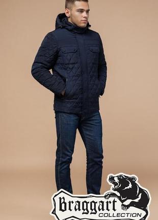 Куртка мужская осенне-зимняя стеганная с капюшоном braggart - 1698 темно-синий цвет