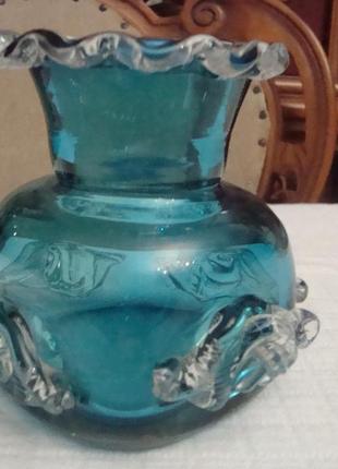 Антикварная ваза цветное стекло бирюза ссср 1930 годов