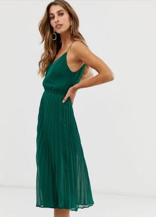 Смарагдова шифонова сукня-міді пліссе розмір uk 12