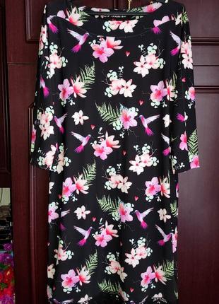 Сукня батал трикотаж , плаття , тропічний принт