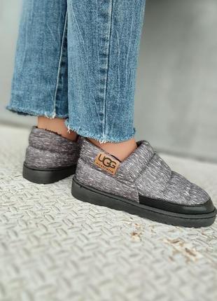 Міні дутики автоледі уггі теплі сліпони мокасини кросівки сірі з хутром