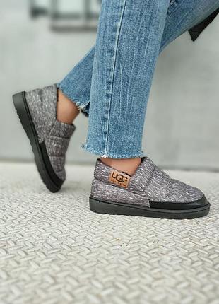 Міні дутики автоледі уггі теплі сліпони мокасини кросівки сірі з хутром