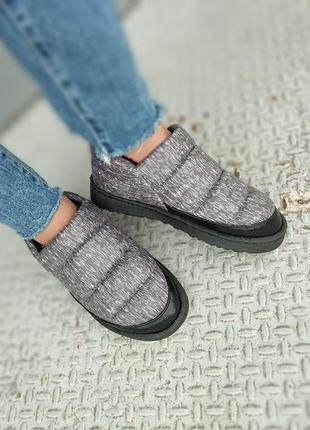 Міні дутики автоледі уггі теплі сліпони мокасини кросівки сірі з хутром