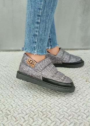 Міні дутики автоледі уггі теплі сліпони мокасини кросівки сірі з хутром