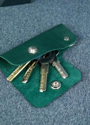 Кожаная ключница на кнопке №16, натуральная кожа итальянский краст, цвет зеленый2 фото