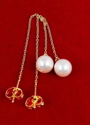 Сережки протяжки xuping jewelry з перлиною 8.5 см золотисті