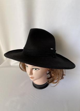 Шляпа capo черная высокая с широкими полями широкополая из толстого фетра