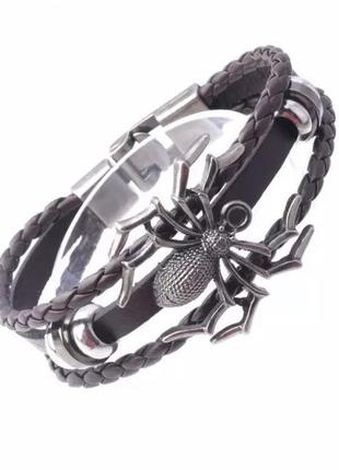 Шкіряний браслет з павуком в панк рок готичному стилі