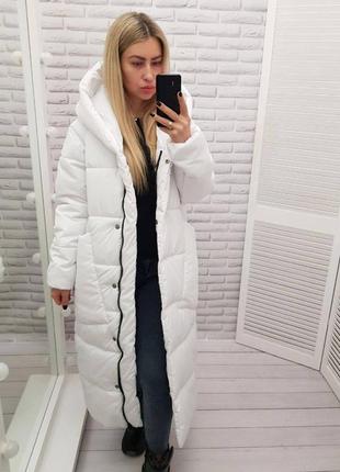 Жіноче зимове пальто довжина 120см силікон 300 білий женское зимнее белый5 фото