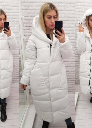 Жіноче зимове пальто довжина 120см силікон 300 білий женское зимнее белый9 фото