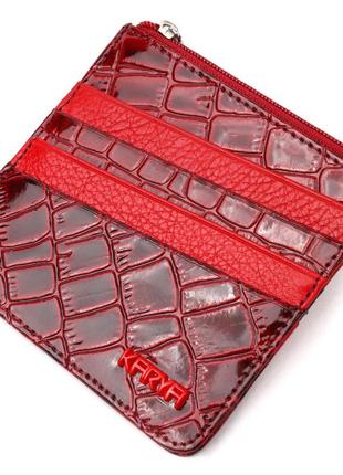 Практичный картхолдер из натуральной кожи с тиснением под крокодила karya 21207 красный