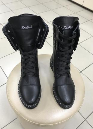 Ботинки зимние стёганые чёрные со шнурками4 фото