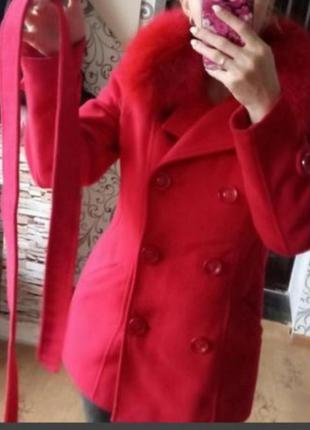 Теплое пальто зима кашемир с мехом5 фото