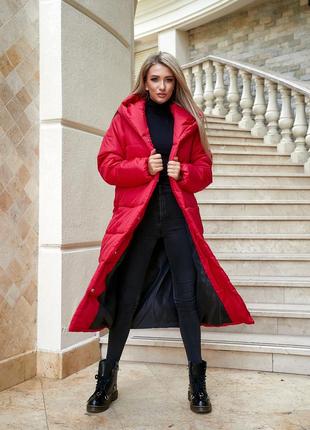Aiza❄️⛄пуховик⛄❄️ теплий пальто кокон ковдра куртка зимова жіноча а521 червоний червоне червоного кольору 42-60