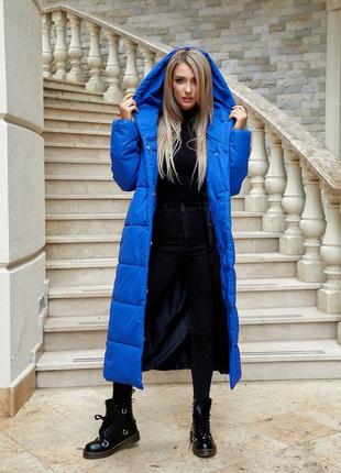 Aiza❄️⛄пуховик⛄❄️ теплий пальто кокон ковдра куртка зимова жіноча а521 яскраво синій синя синє синього кольору 42-605 фото