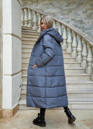 Aiza❄️⛄пуховик⛄❄️ теплий пальто кокон ковдра куртка зимова жіноча а521 графіт сіра сірий сіре сірого кольору3 фото