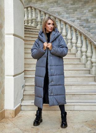 Aiza❄️⛄пуховик⛄❄️ теплий пальто кокон ковдра куртка зимова жіноча а521 графіт сіра сірий сіре сірого кольору