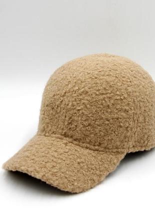 Бейсболка зимняя mont blanc, теплая женская кепка плюшевая, бежевая однотонная бейсболка тепленная осень-зима