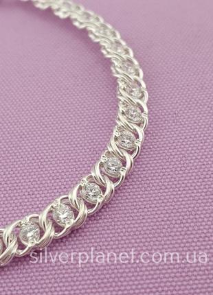 Серебряный браслет женский с камушками арабский бисмарк. регулируемый браслетик