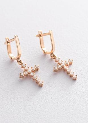 Золотые сережки "крестики" с фианитами 
с02439