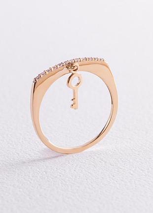 Золотое кольцо "ключик" с фианитами к07004