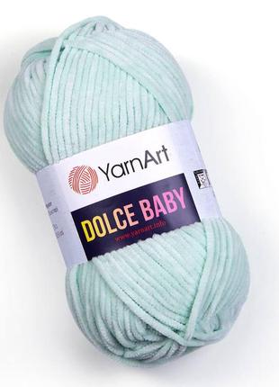 Пряжа yarnart dolce baby 753 м'ята ярнарт дольче бебі плюшева