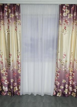 Готові штори на вікно | атласні штори якісні штори на вікно якісні штори | штори у квіти |1 фото