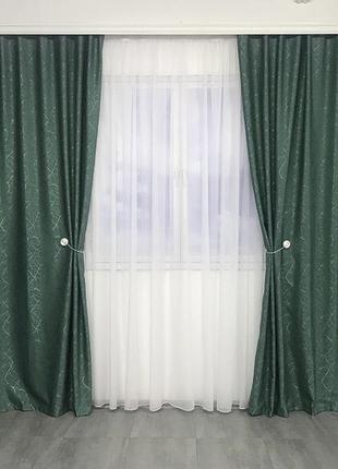 Солнцезащитные шторы из льна блэкаут  готовые шторы из льна  якісні штори з льону  бирюзовые шторы2 фото