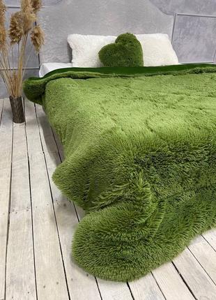 Хутряна ковдра травичка з густим довгим ворсом високої якості колір зелений 200 * 230 см4 фото