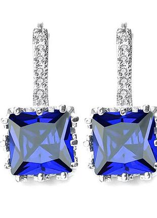 Серьги вечерние синие ювелирная бижутерия посеребрение 1420в-е