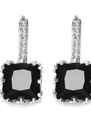 Сережки вечірні чорні ювелірна біжутерія сріблення 1420в-б1 фото