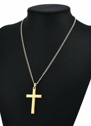 Крестик мужской золотой (цвет) без распятия 46 см, цепочка с крестиком на шею