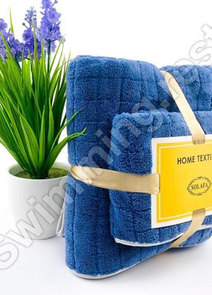 Подарочный набор полотенец из микрофибры баня + лицо синий