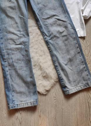 Мужские плотные светлые голубые джинсы прямые не узкие с потертостями высокий рост5 фото