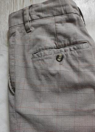 Бежевые коричневые светлые натура в клетку мужские брюки штаны прямые широкие высокий рост h&m10 фото
