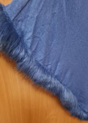Пончо, с мехом, синее, накидка, свитер2 фото